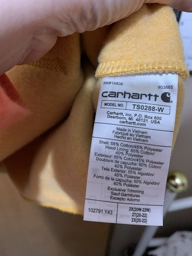NWT CARHARTT WOMEN’S SWEATSHIRT 2XL (20W-22W) YELLOW PULLOVER HOODIE - Picture 10 of 11