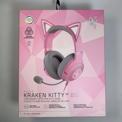 Razer Kraken Kitty V2 USB Gaming Headset w/ RGB Kitty Ears - Quartz Pink (New)