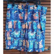 Tommy Bahama Mens Large Swim Trunks Board Shorts Tropical Tiki Print Blue Lined