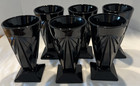 Tiara Art Deco 8oz Black Footed Tumblers Drinking Indiana Glass Set 6 Pyramid