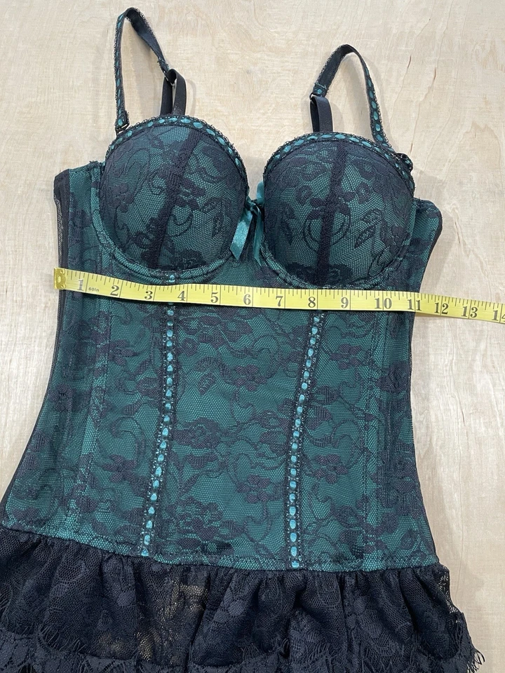 Baci Lencería Bustier Corsé Liguero Negro Encaje Verde Talla M 4-6 Foto 3 de 4