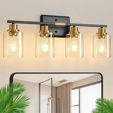 4 Light Bathroom Light Fixtures, Modern Black and Gold Vanity Lights