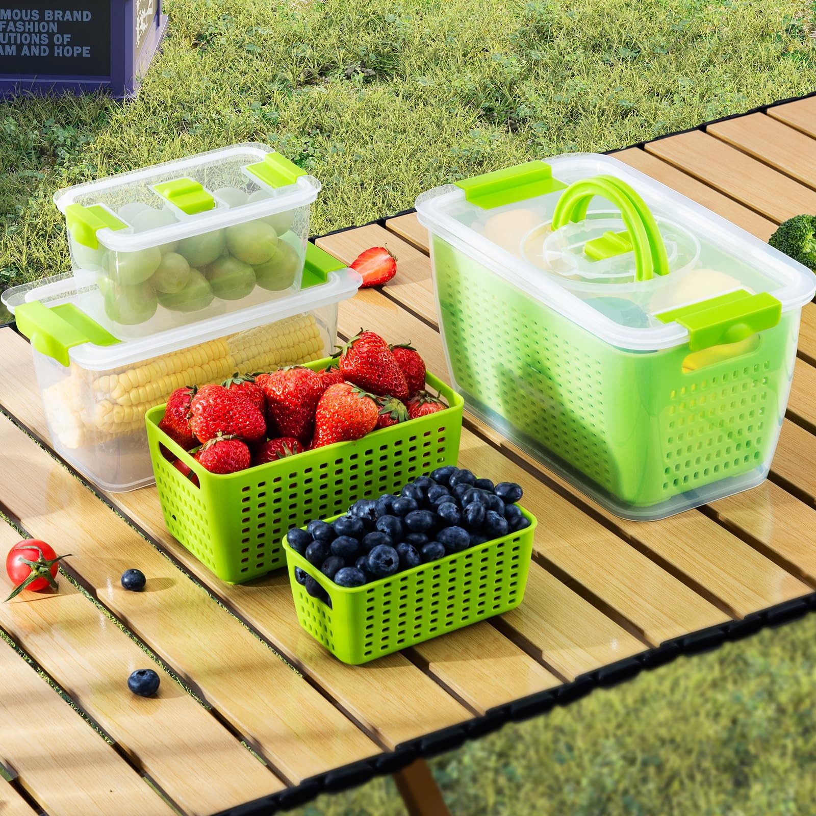 Produce containers for fridge,3 Set Fruit Containers with Removable Colander,...