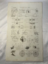 1810s Antique Perspective Copper Engraving Tab IV Scenography Orthographic Plate