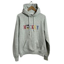 VTG 90s Disney Mickey Mouse Hoodie L Gray Embroidered Pullover Sweatshirt