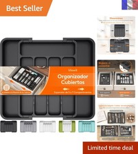 Range-Couverts Extensible Noir, Organisateur Tiroir 7 Compartiments Réglables