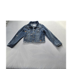 Between Us Girls Blue Denim Cropped Butterfly Jacket M Long Sleeve Collared
