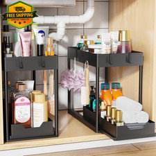 2 Pack Under Sink Organizer Pull Out Cabinet Storage 2 Tier Sliding Drawer