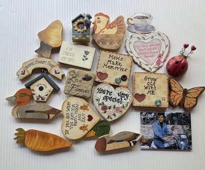 Vintage Hand Painted Wooden Refrigerator Magnets Hand Craft Pieces Mixed  18 pc
