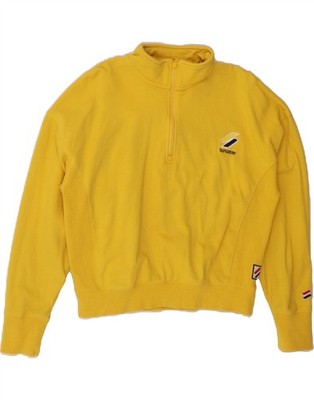 SUPERDRY Damen Sweatshirt Pullover mit Reißverschluss am Ausschnitt UK 14 Medium gelb Baumwolle CA14