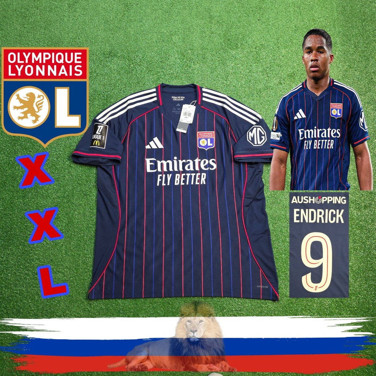 Adidas Olympique Lyonnais Endrick #9 2025/2026 Away Jersey New XXL