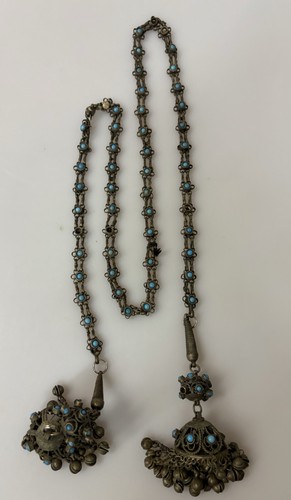 Antique Tibetan Silver Prayer Chain 45" Long SOLD AS IS 5-6 STONES MISSING
