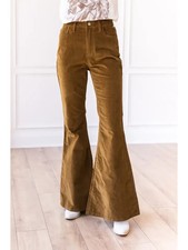 High Rise Tan Corduroy Bell Bottom Flare Pants, stretchy - Size 6