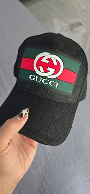 Gucci Black GG Monogram Web Stripe Adjustable Baseball Cap Hat One Size