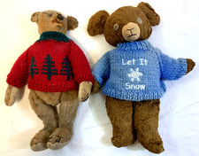 Lot of Two 2 Vintage Cinnamon MOHAIR Teddy Bears 1 Jointed, 1 Non-Jointed