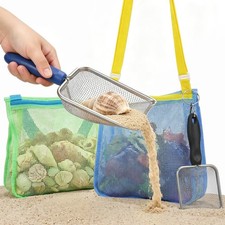 3 otters 2 Pack Beach Mesh Shovel with Mesh Beach Bag for Shell Collecting Sand