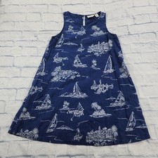 Cynthia Rowley WOMENS M Swing Shift Dress Linen Blue Sailboats Nautical