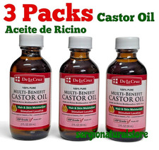 3 Packs Aceite De Ricino Natural Pure Castor Oil by De La Cruz Bottled in USA