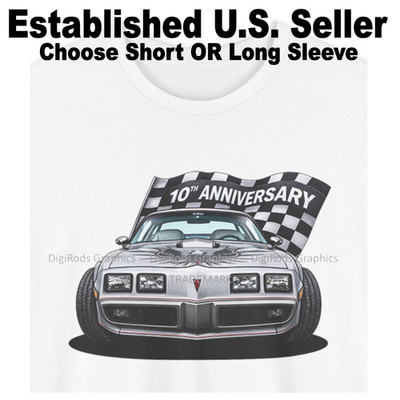 DigiRods Pontiac Trans Am 1979 10th Anniversary With Flag Cartoon Car T Shirt