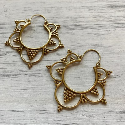 Mandala Hoop Earrings ~ Boho Tribal flower spiritual ethnic style Jewelry hoop