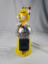 M&M's Yellow Collectible Candy Dispenser Coin Bank Style Red Roses Valentines