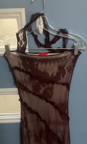 2000S CHRISTIAN LACROIX  Long Choco Brown Sheer Chantilly Lace Gown S - Zdjęcie 3 z 14