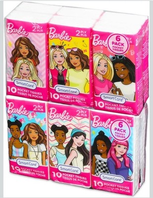 Barbie Pocket Size Facial Tissue Set - 12 Packs of 10 Sheets (120 Tissues) NEW