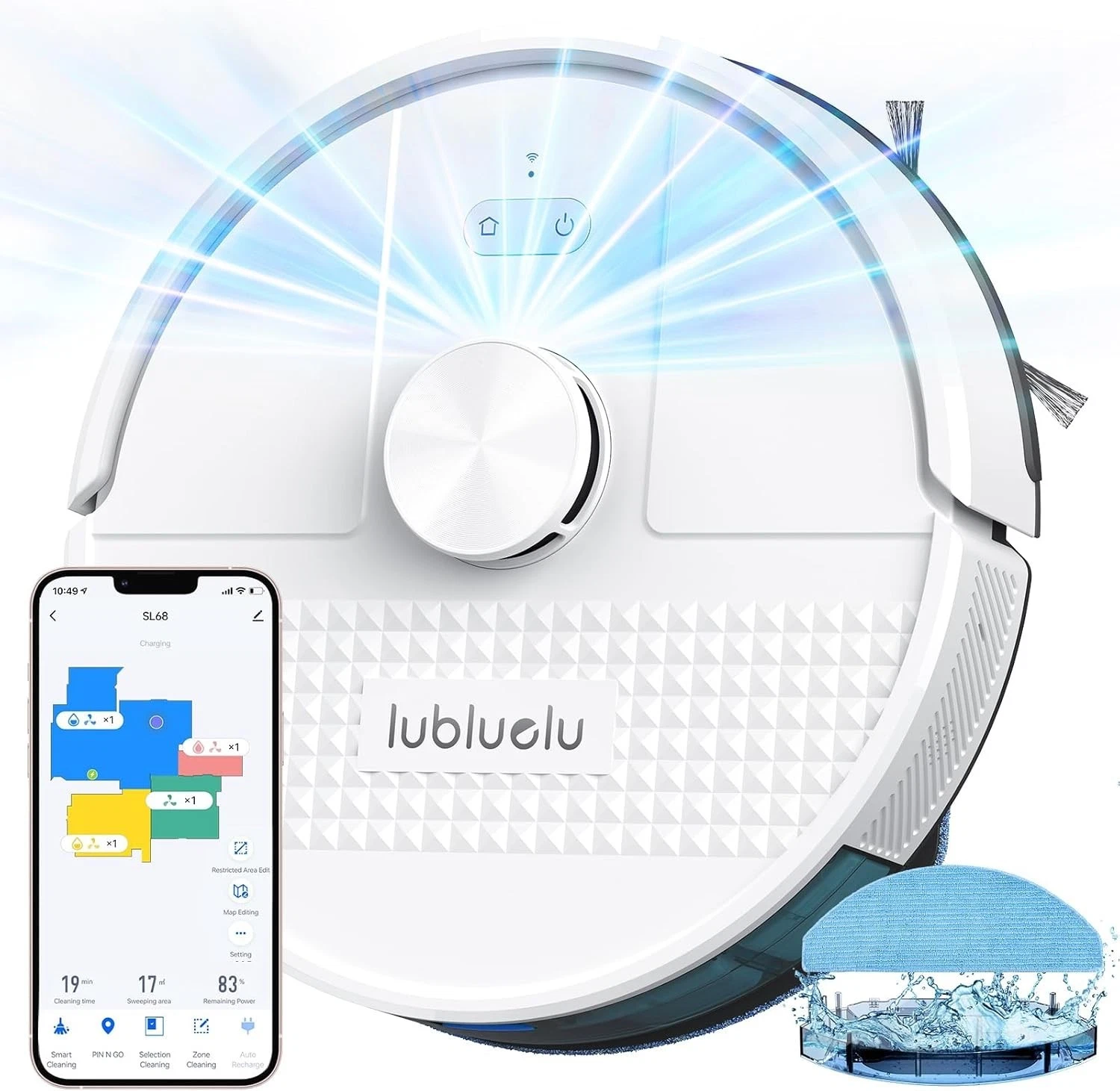 Lubluelu SL68 Robot Vacuum Mop LiDAR 4500Pa No-Go WiFi White