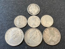 Lot of 7 80% Silver Canada Circulated Coins 1968 50% Dimes Quarters Elizabeth