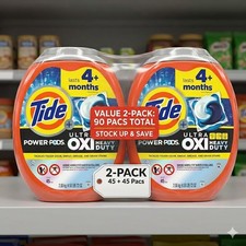 2 PACK Tide Power Pods + Ultra OXI Heavy Duty Original HE Laundry Detergent 45 L 0.01 per gallon