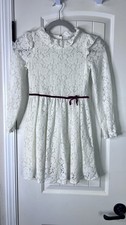 Janie And Jack Girls Ivory Victorian Lace Ruffle Neck Dress Sz 8 Holiday