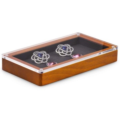 Solid Wood Jewelry Tray with Transparent Acrylic Lid Jewelry Organizer Dish H...