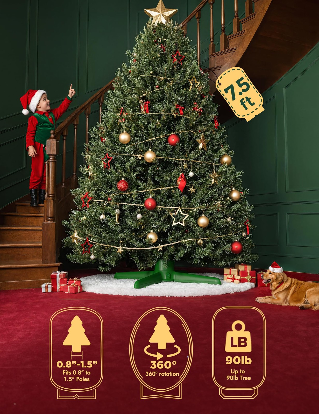 2024 Upgrade Rotating Christmas Tree Stand, UL Certified Adjustable Tree Stands