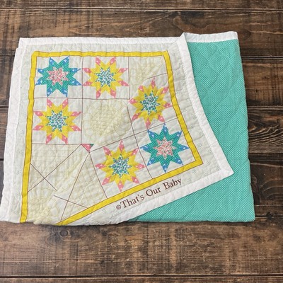 That's Our Baby Quilted Blanket Nursery Flowers Yellow Green