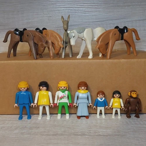 Vintage Playmobil Toy Figures Lot - Horses Donkey