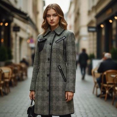 SLOWGUN Y2K Tweed Leather Switch Fabric Coat Made in Japan Size 0
