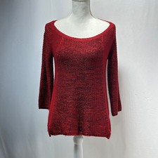 energe world wear women red knit textured sweater 3/4 sleeve boat neck