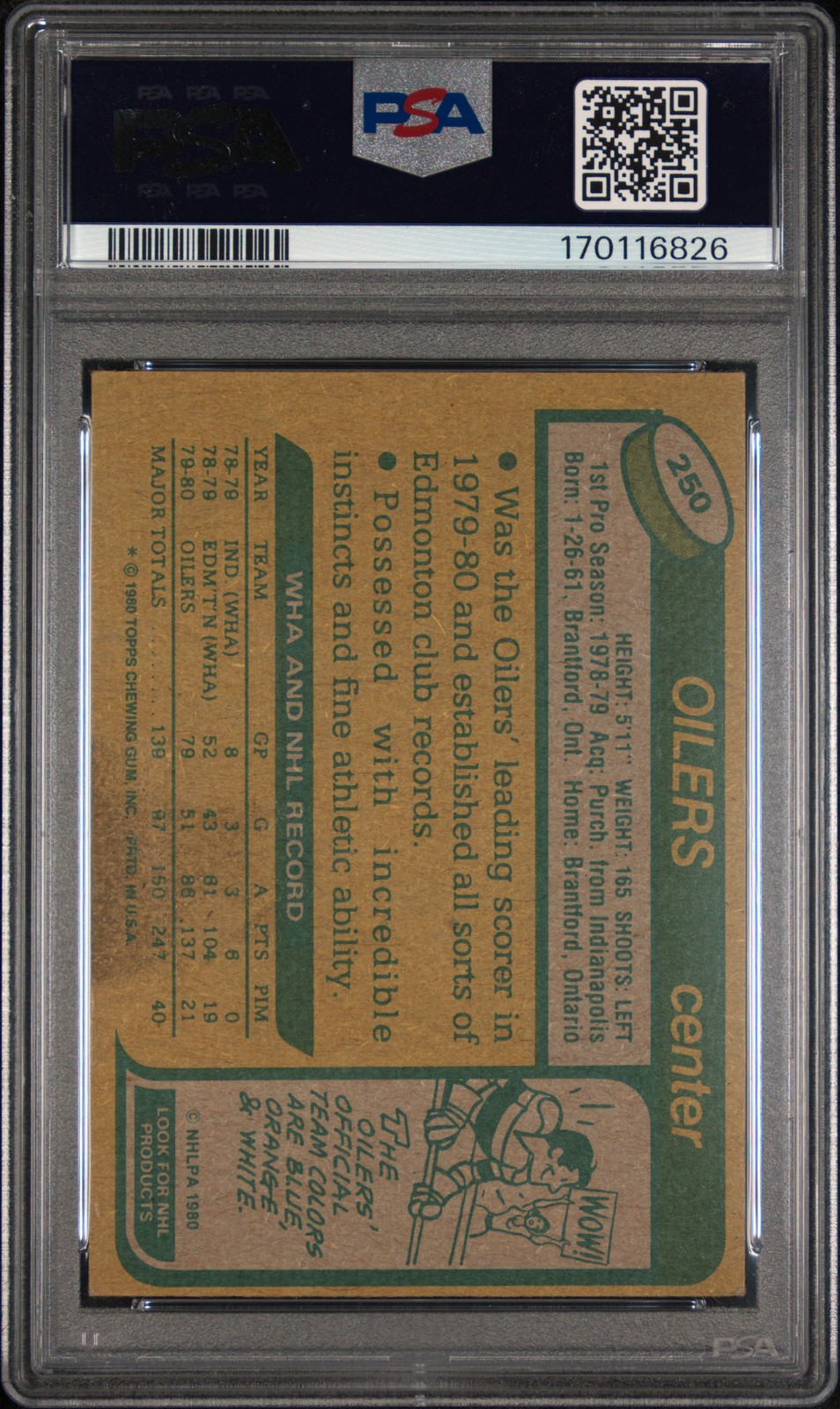 1980 TOPPS #250 WAYNE GRETZKY PSA 5 view 2