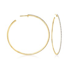 0.15 ct. t.w. Diamond Hoop Earrings in 18kt Gold Over Sterling. 2 1/4 inches