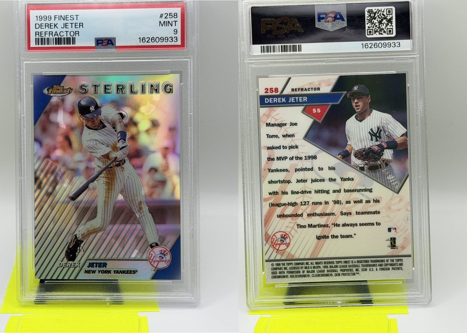 1999 Topps Finest Refractor #258 DEREK JETER New York Yankees HOF PSA 9 view 3