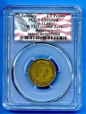 1964 PCGS Jamaica 1/2 Half Penny WTC Ground Zero 9/11 Twin Towers Recovery Coin
