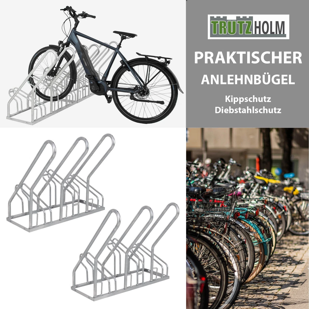 Fahrradständer Reihenparker Anlehnbügel 210x40x85 cm Stahl  für 6 Fahrräder