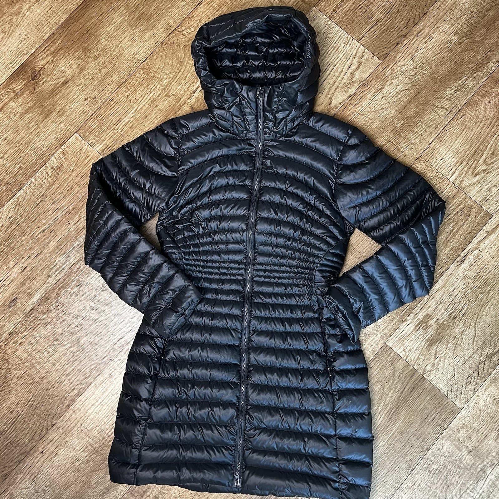 ARC'TERYX Arcteryx Nuri piumino d'oca grigio giacca donna taglia small nero con cappuccio invernale