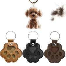 Dog Fur Storage Keychain, Paw Shaped Leather Memorial Keepsake for Bag, Purse,