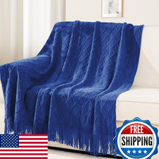 inhand Knit Klein Blue Throw Blanket for Couch, Soft Living Room Home Decor Knit