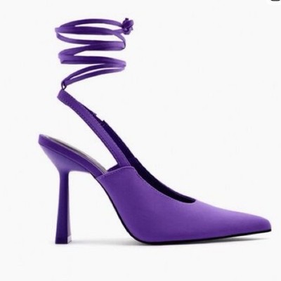 NWT Zara Lilac Purple Lace Up High-Heel Slingback Shoes NWT 6 | eBay