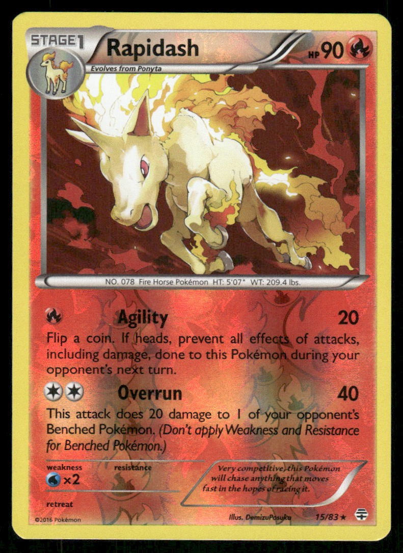 2016 Pokemon Rapidash Rare Generations 15/83 Reverse Holo LP