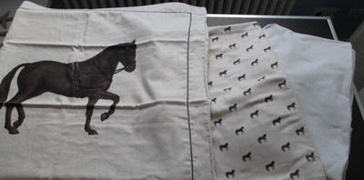 3 Teile! * Mako-Satin Bettwäsche 135x200 * Pferde + BELLA DONNA Spannbezug ecru