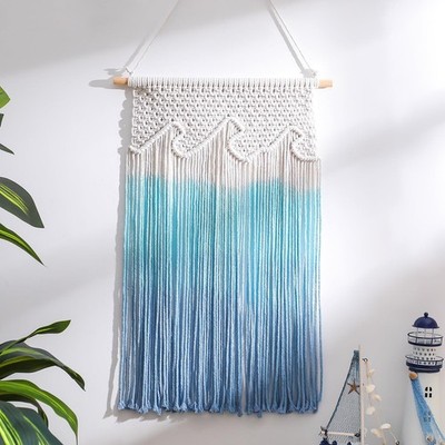 Beach Wave Hanging Tassels Decor 16'' x 26'' Ocean Macrame Wall Hanging Coastal...