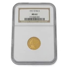 1911-D $2.50 NGC MS62 Indian Head Quarter Eagle United States Gold Coin #C903-2